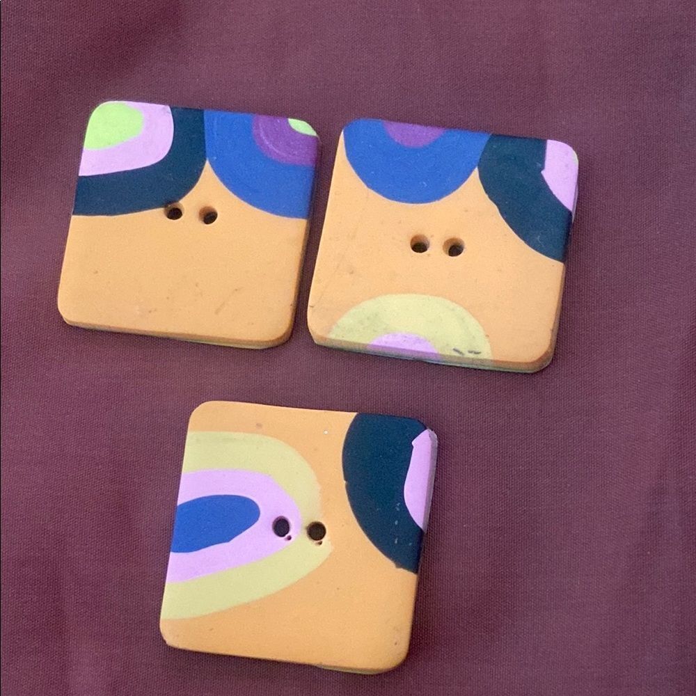 Set 3 Vintage Colorful Square Buttons